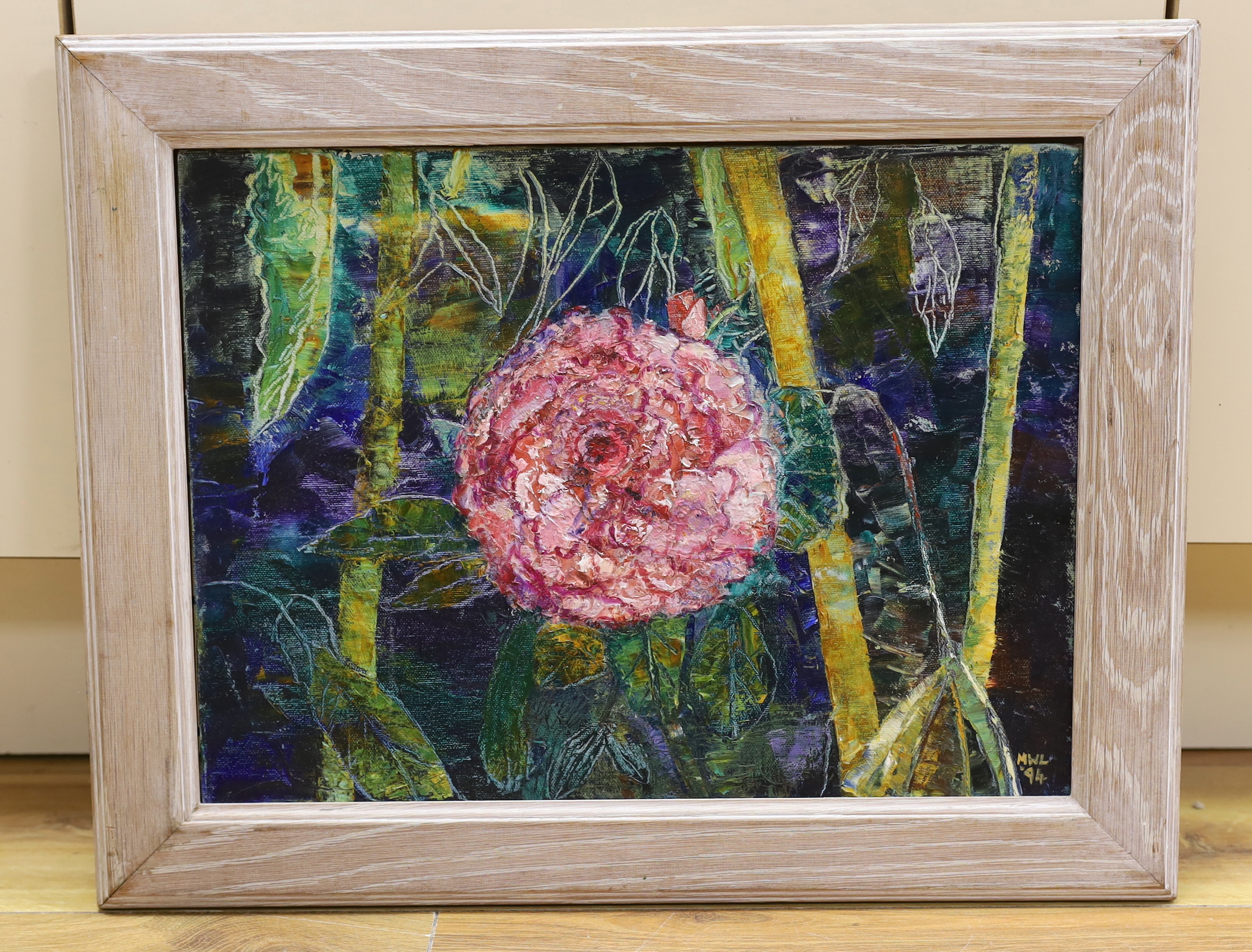 Marie Walker Last (1917-2017), impasto oil on board, 'Carnelia', initialled and dated '94, 40 x 30cm, together with a limited edition June 2018 catalogue